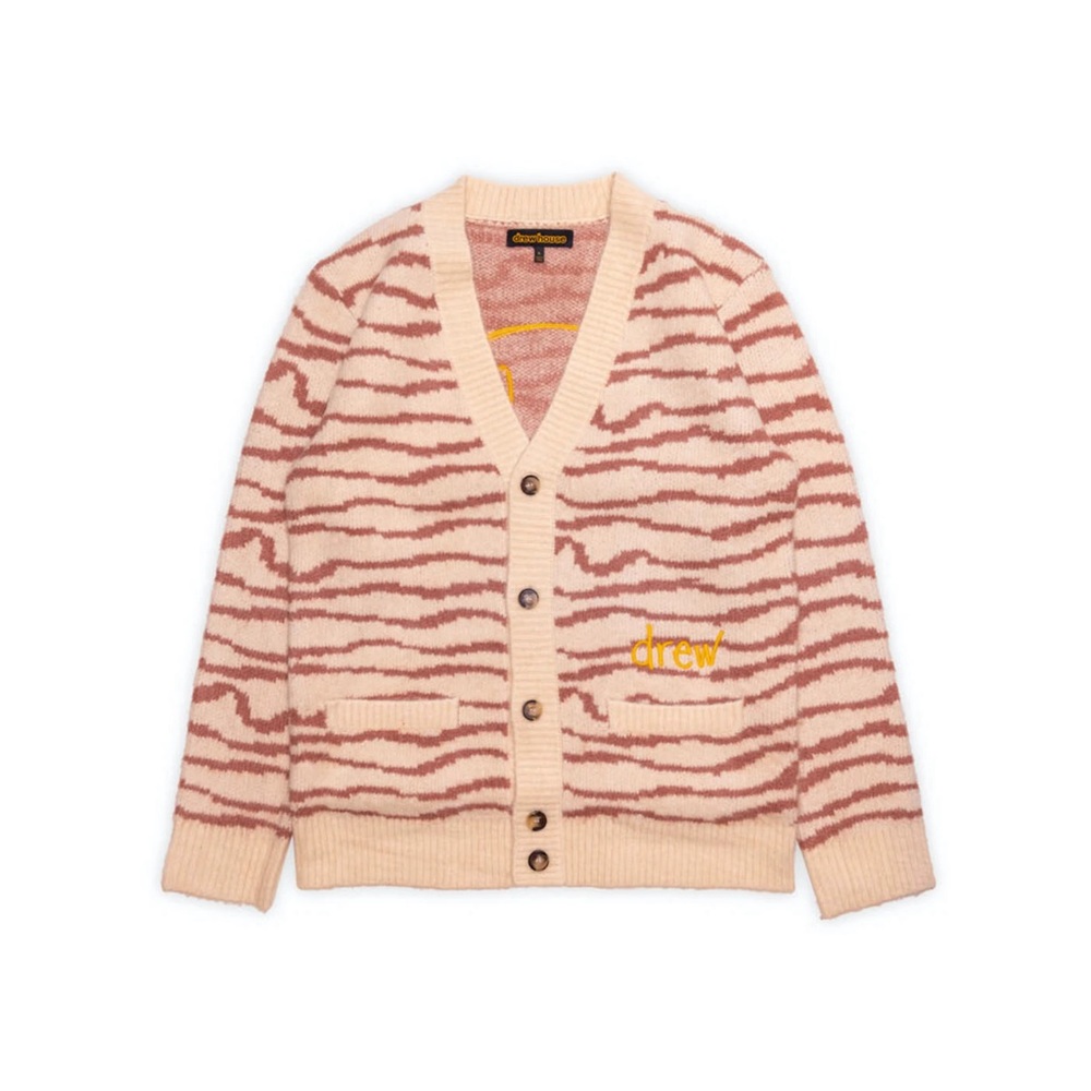 NWT Drew House Sketch Mascot Squiggle Oversized Cardigan in ivory/mauve, Size XS